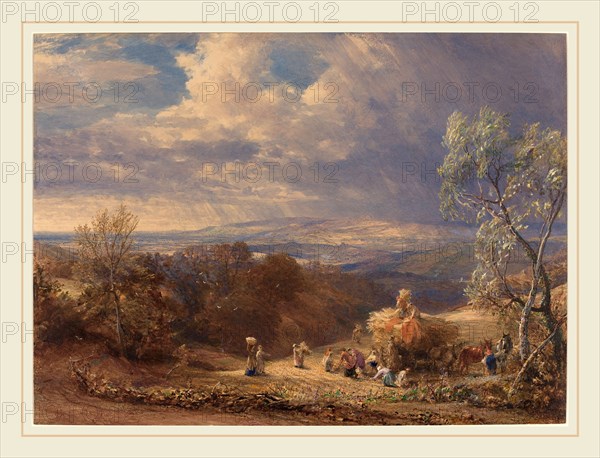 Samuel Palmer, British (1805-1881), Harvesting, c. 1851, watercolor and gouache over graphite with scratching-out and touches of gum arabic on paperboard