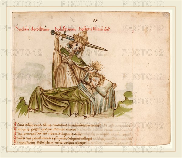 Austrian 15th Century, Judith Killing Holofernes, c. 1460, pen and ink with watercolor on laid paper