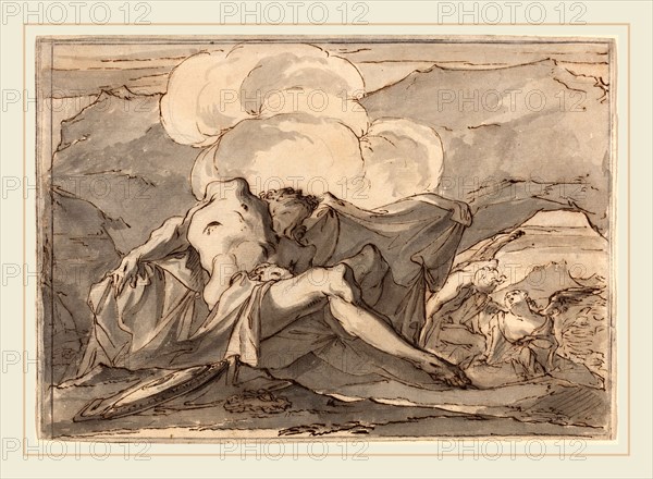 Paul Troger, Austrian (1698-1762), The Dead Christ with Angels, pen and iron gall ink and gray wash over black chalk on laid paper