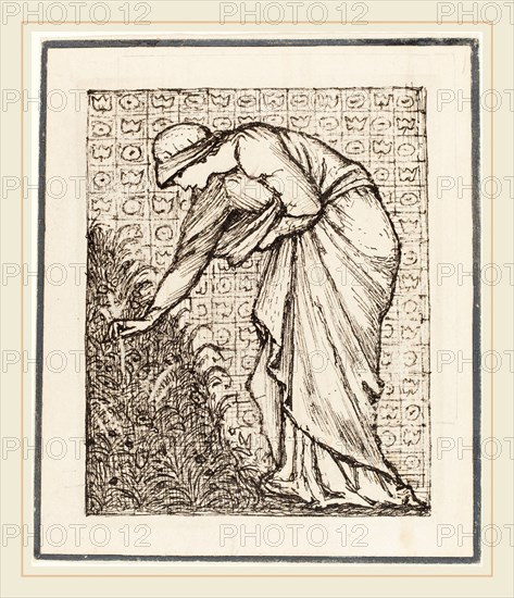 Sir Edward Coley Burne-Jones, British (1833-1898), Lady Picking Flowers, pen and black ink over graphite