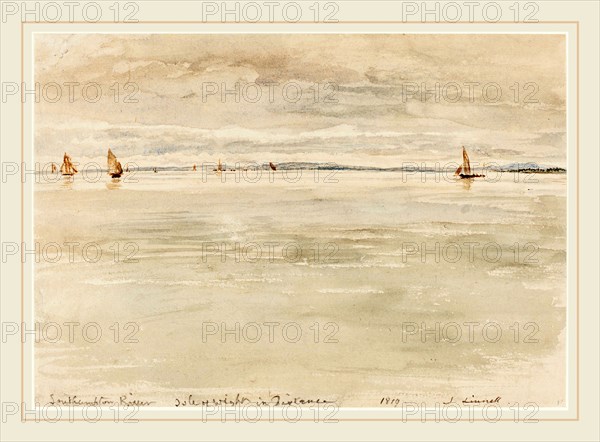 John Linnell, British (1792-1882), Sailboats on Southampton River, 1819, watercolor on wove paper