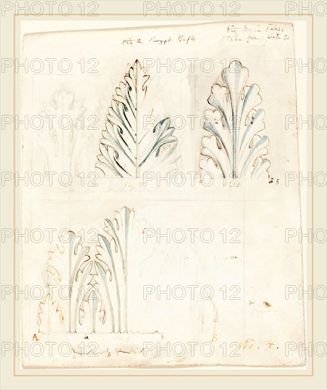 John Ruskin, British (8 February 1819-20 January 1900), Ornamental Study with Acanthus Motif for "The Stones of Venice", 1849, pen and brown ink with watercolor and graphite on wove paper