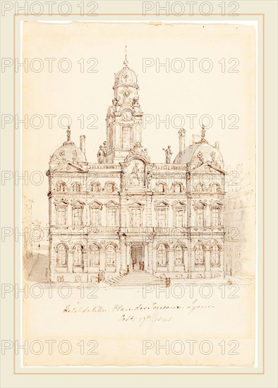 Robert Smirke, British (1752-1845), HÃ´tel de Ville, Place des Terreaux, Lyons, 1845, pen and brown ink with gray wash over graphite on wove paper