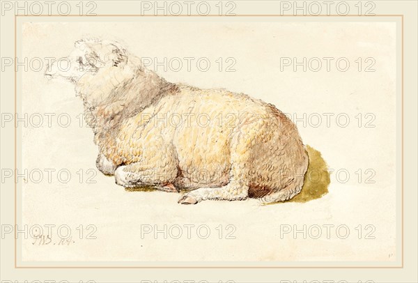 James Ward, British (1769-1859), A Sheep Resting, c. 1800-1810, graphite with watercolor and green crayon on wove paper
