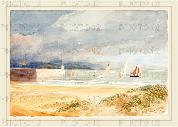 James Bulwer, British (1794-1879), Shore Scene with Sailboats, watercolor and graphite