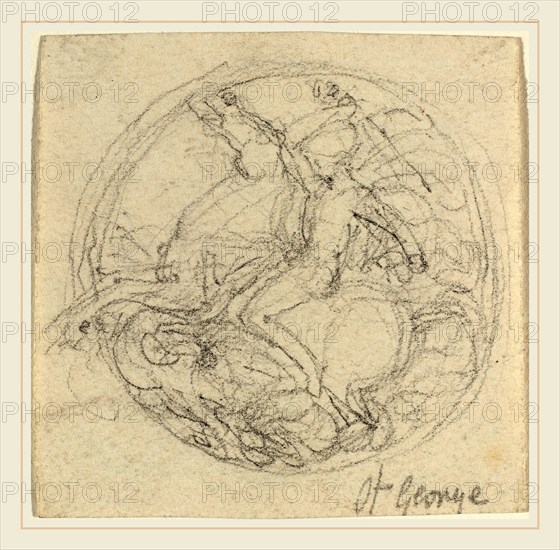 John Flaxman, British (1755-1826), Design for a Medal Representing Saint George and the Dragon, graphite