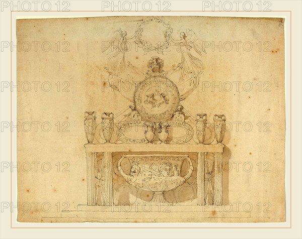 John Flaxman, British (1755-1826), Study for Decorations of Buckingham Palace, pen and gray ink with brown wash on wove paper
