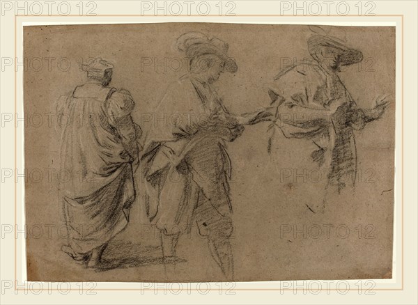 Attributed to Eustache Le Sueur, French (1617-1655), A Judge and Two Gentlemen Lawyers, black chalk heightened with white on tan laid paper