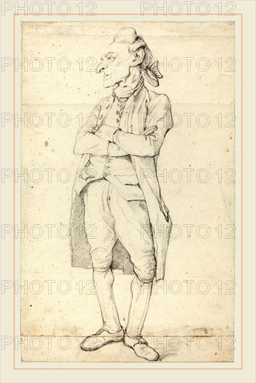 FranÃ§ois-André Vincent, French (1746-1816), A Gentleman Standing with His Arms Crossed, black chalk on 2 joined sheets of laid paper