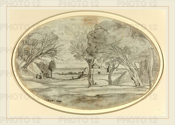 Jean-Baptiste-Camille Corot, French (1796-1875), Souvenir of Tuscany, 1844, graphite on wove paper