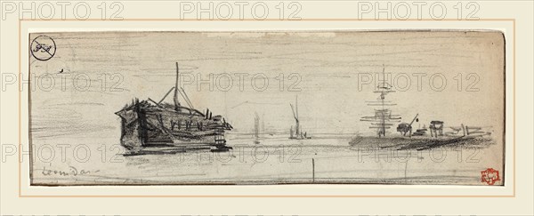 Félix-Hilaire Buhot, French (1847-1898), Shipping in the Port of London [recto], c. 1884, graphite and black chalk on wove paper