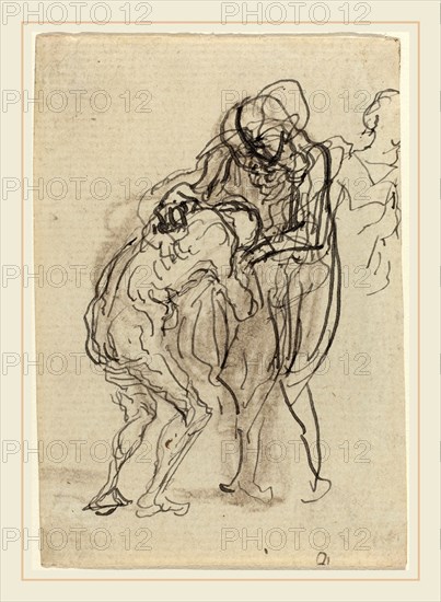 Honoré Daumier, French (1808-1879), The Prodigal Son, pen and black ink with wash on laid paper