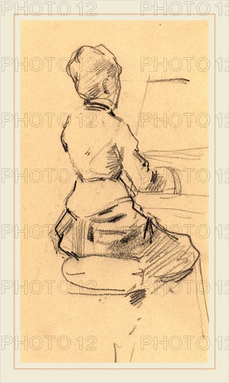 Jean-Louis Forain, French (1852-1931), Young Woman Seated at a Piano [verso], c. 1890, black chalk on wove paper