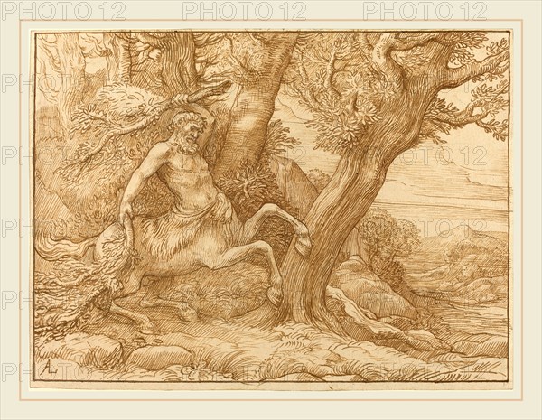 Alphonse Legros, Centaur with Branches, French, 1837-1911, pen and brown ink on wove paper