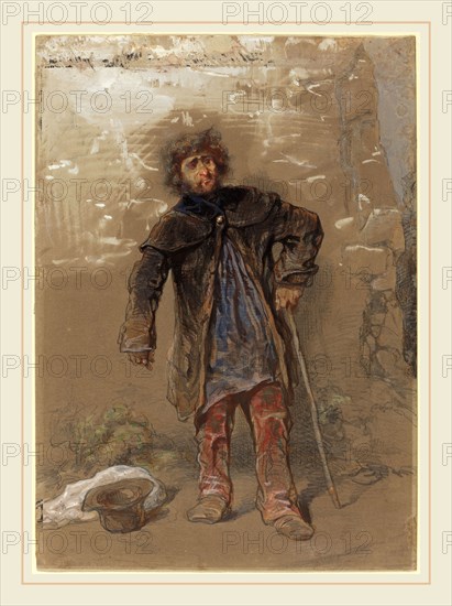 Paul Gavarni, French (1804-1866), English Beggar, graphite and watercolor, heightened with white