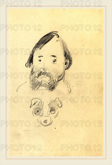 Paul Gauguin, French (1848-1903), Head of a Bearded Man with a Head of a Dog [recto], 1884-1888, graphite on wove paper