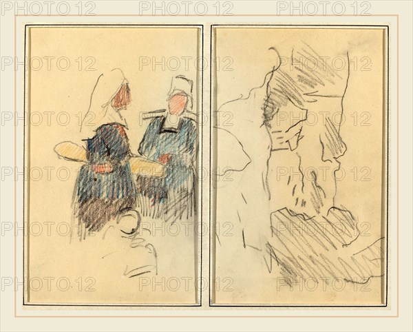 Paul Gauguin, French (1848-1903), Two Breton Women; Landscape [recto], 1884-1888, crayon on wove paper