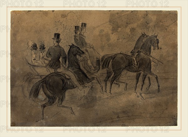 Constantin Guys, French (1805-1892), An Open Carriage, black wash on wove paper