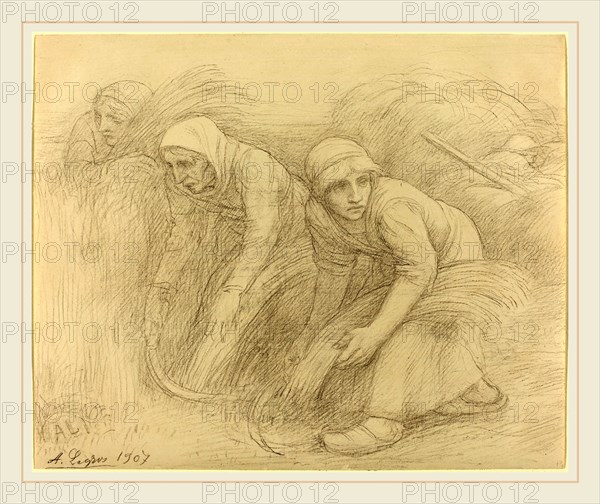 Alphonse Legros, The Reapers, French, 1837-1911, 1907, metalpoint on white prepared paper