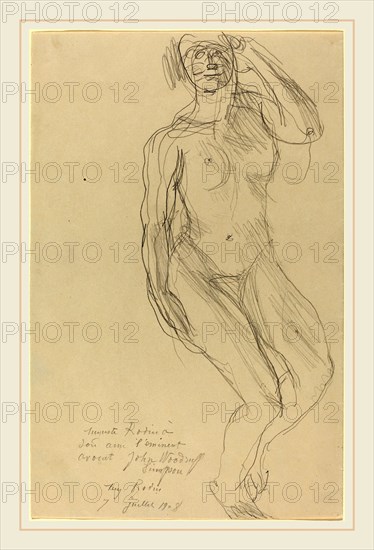 Auguste Rodin, Seated Female Nude Looking Forward, French, 1840-1917, 1908, graphite on folded paper