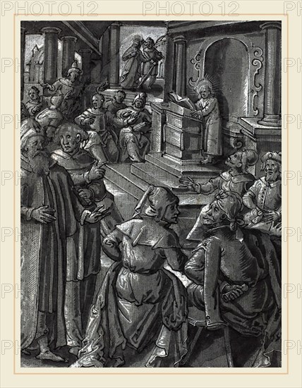 German 16th Century, Christ Healing the Lame [verso], c. 1600, pen and black ink with brush and gray ink and  gray wash heightened with white on gray prepared paper