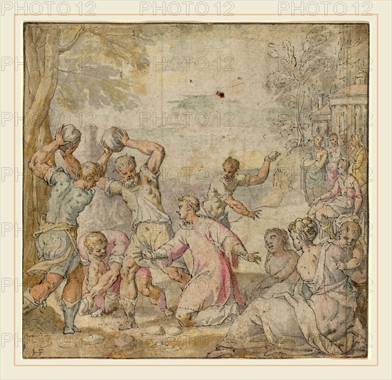 Hans Freyberger, German (1571-1631), The Stoning of Saint Stephen, c. 1610, pen and ink and watercolor on laid paper