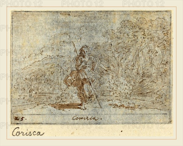 Johann Wilhelm Baur, German (1607-1641), Corisca, 1640, pen and brown ink with brown wash on laid paper