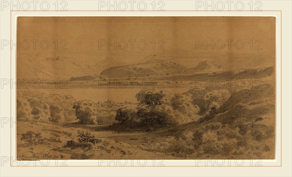 Stanislaus Graf von Kalckreuth, German (1820-1894), Panorama on a Mountain Lake, 1857, graphite on brown laid paper