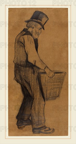 Vincent van Gogh, Dutch (1853-1890), Old Man Carrying a Bucket, 1882, graphite with gray and black wash on brown wove paper