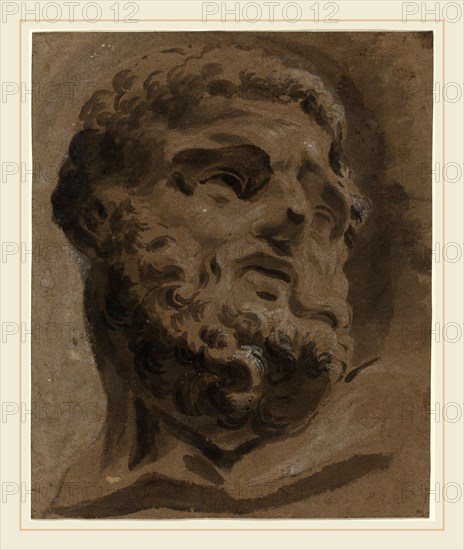 Giovanni Battista Cipriani, Italian (1727-1785), Bearded Head after the Antique, gray wash heightened with white on brown wove paper