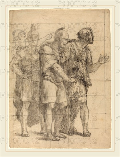 Pietro Fancelli, Italian (1764-1850), Four Standing Warriors, c. 1820, black chalk on laid paper, pricked and squared for transfer
