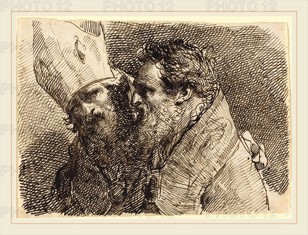 Gaetano Gandolfi, Italian (1734-1802), Heads of Two Bishops, pen and brown ink on laid paper