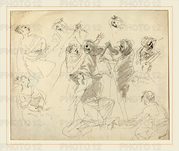 Giovanni Battista Cipriani, Italian (1727-1785), Figure Studies [recto], pen and black ink with gray wash on laid paper