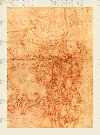 Andrea Vicentino after Titian, Italian (c. 1539-1614), The Battle of Spoleto, c. 1575, red chalk on laid paper