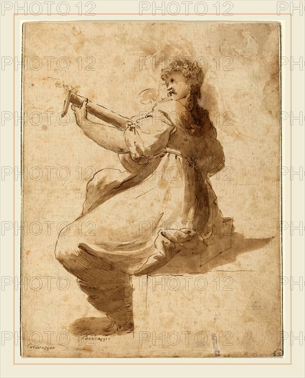 after Orazio Gentileschi, The Lute Player, 18th century, pen and brown ink with brown wash on laid paper