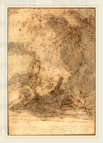 Salvator Rosa, Italian (1615-1673), Landscape, mid 1660s, pen and brown ink with gray wash on laid paper