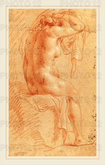 Italian 17th Century, Nude Female Figure [verso], 17th century, red chalk heightened with white chalk