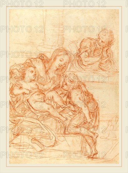 Italian 17th Century, Madonna and Child with Saints John and Joseph [recto], 17th century, red chalk on laid paper