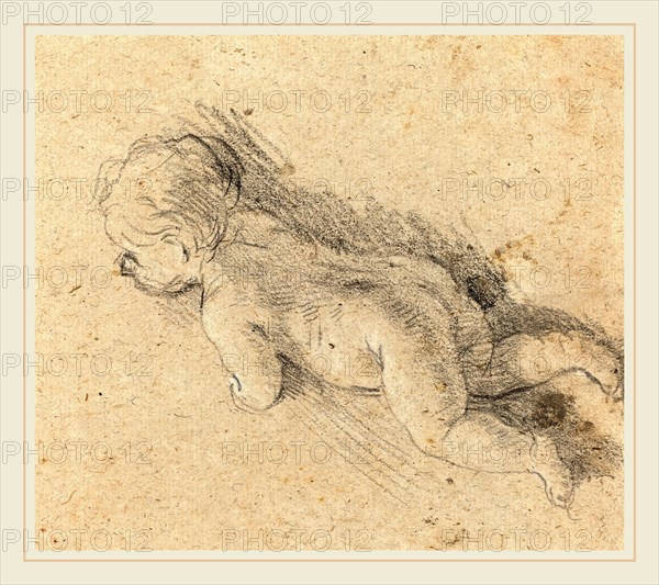 Baldassare Franceschini, Italian (1611-1689), Baby [verso], late 1650s, black chalk heightened with white on laid paper
