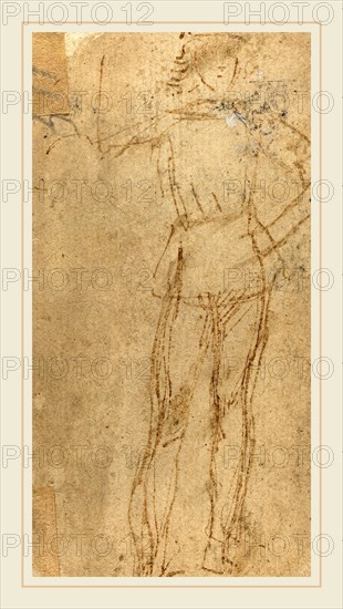 Attributed to Sperandio, Italian (c. 1425-1428 -c. 1504), Standing Young Man [verso], pen and brown ink on laid paper
