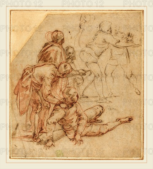 Battista Franco, Italian (probably 1498-1561), Spectators Amazed, 1540s, pen and brown ink over red and black chalk on  laid paper