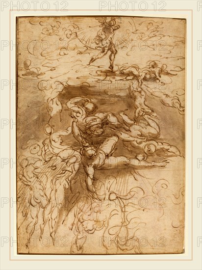 Parmigianino, Italian (1503-1540), The Fall of the Rebel Angels [recto], c. 1524-1527, pen and brown ink with brown wash on thin laid paper