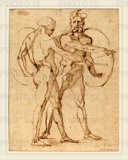 Baccio Bandinelli, Italian (1488-1493-1560), Two Male Nudes, c. 1520, pen and brown ink on laid paper