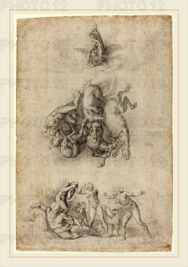 Agnolo Bronzino or Giulio Clovio after Michelangelo, Italian (1503-1572), The Fall of Phaethon, 1555-1559, black chalk on laid paper