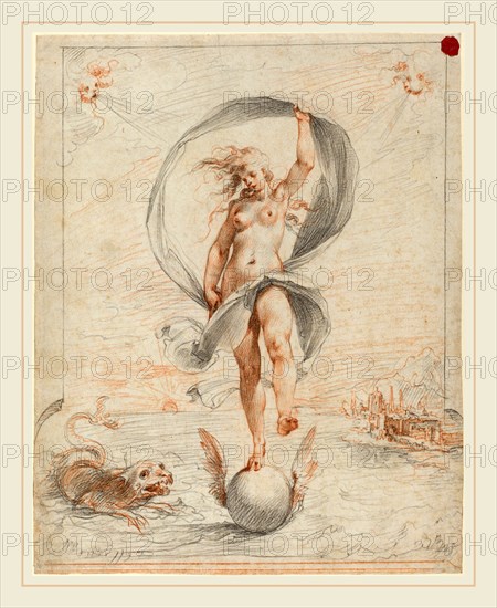 Giuseppe Cesari, called Cavaliere d'Arpino, Italian (1568-1640), Allegorical Figure, probably c. 1588, black and red chalk on laid paper