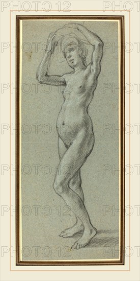 Alessandro Casolani, Italian (1552-1606), Study of a Female Nude, black and white chalk on blue-green paper