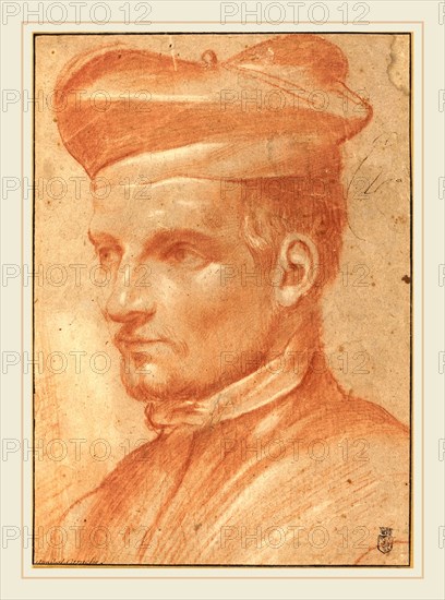 Attributed to Annibale Carracci, Italian (1560-1609), Portrait of an Ecclesiastic Wearing a Biretta, probably 1580-1590, red chalk heightened with white