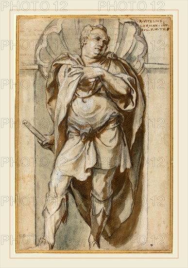 Paolo Farinati, Italian (1524-1606), The Emperor Aulus Vitellius, pen and brown ink with brown and gray wash heightened with white over black chalk on laid paper