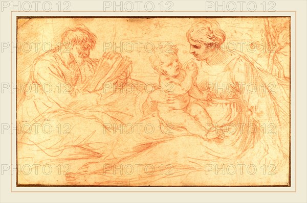 Simone Cantarini, Italian (1612-1648), The Holy Family, red chalk on laid paper