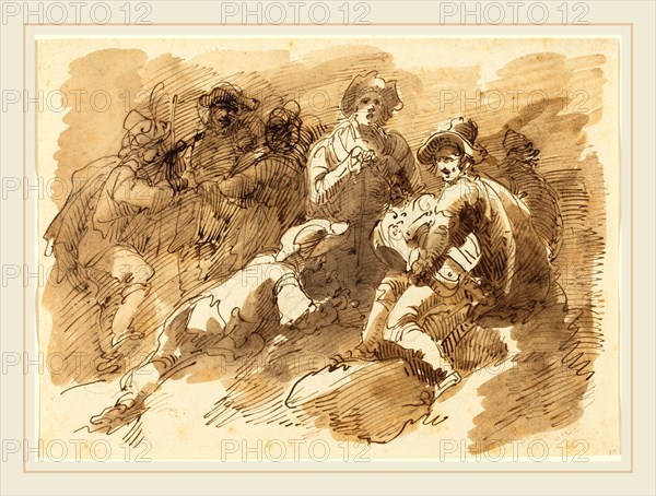 Giuseppe Bernardino Bison, Italian (1762-1844), Shepherds at Rest, pen and brown ink with brown wash over black chalk on wove paper